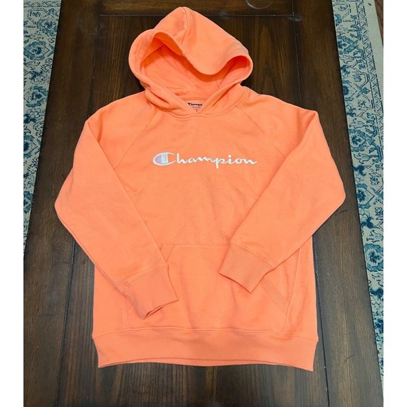 Champion Hoodie Orange Creamsicle Color Embroidered Spellout Womens Large - Picture 1 of 6